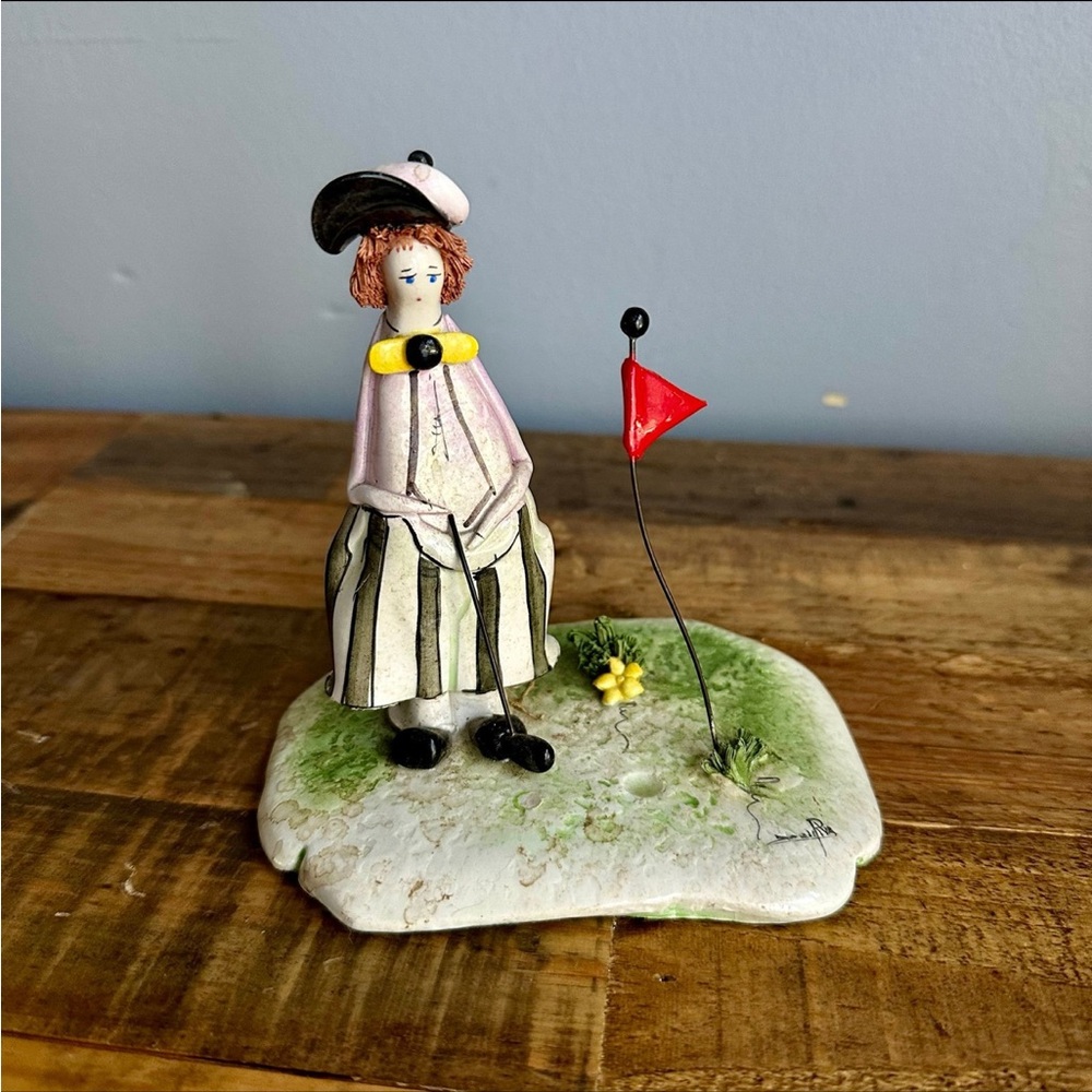 Vintage Zampiva Italy Porcelain Lady Figurine Golf Putting Green Signed